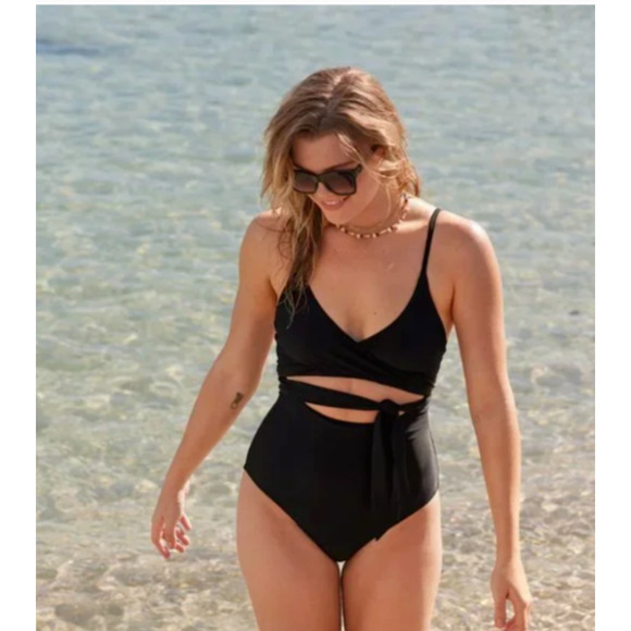 aerie Other - Aerie Black Wrap Swimsuit One Piece Size Medium Long Womens NEW V Neck Swimwear